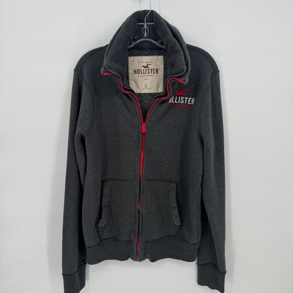 Hollister Tops - Vintage Hollister Women's Gray Full Zip Fleece Lined Hoodie Jacket Size L